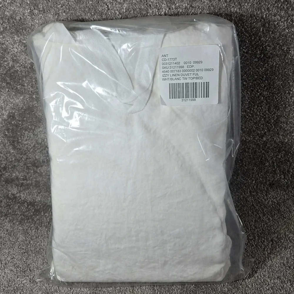 Anthropologie Izzy Duvet White Textured Linen Farmhouse Bedding Full